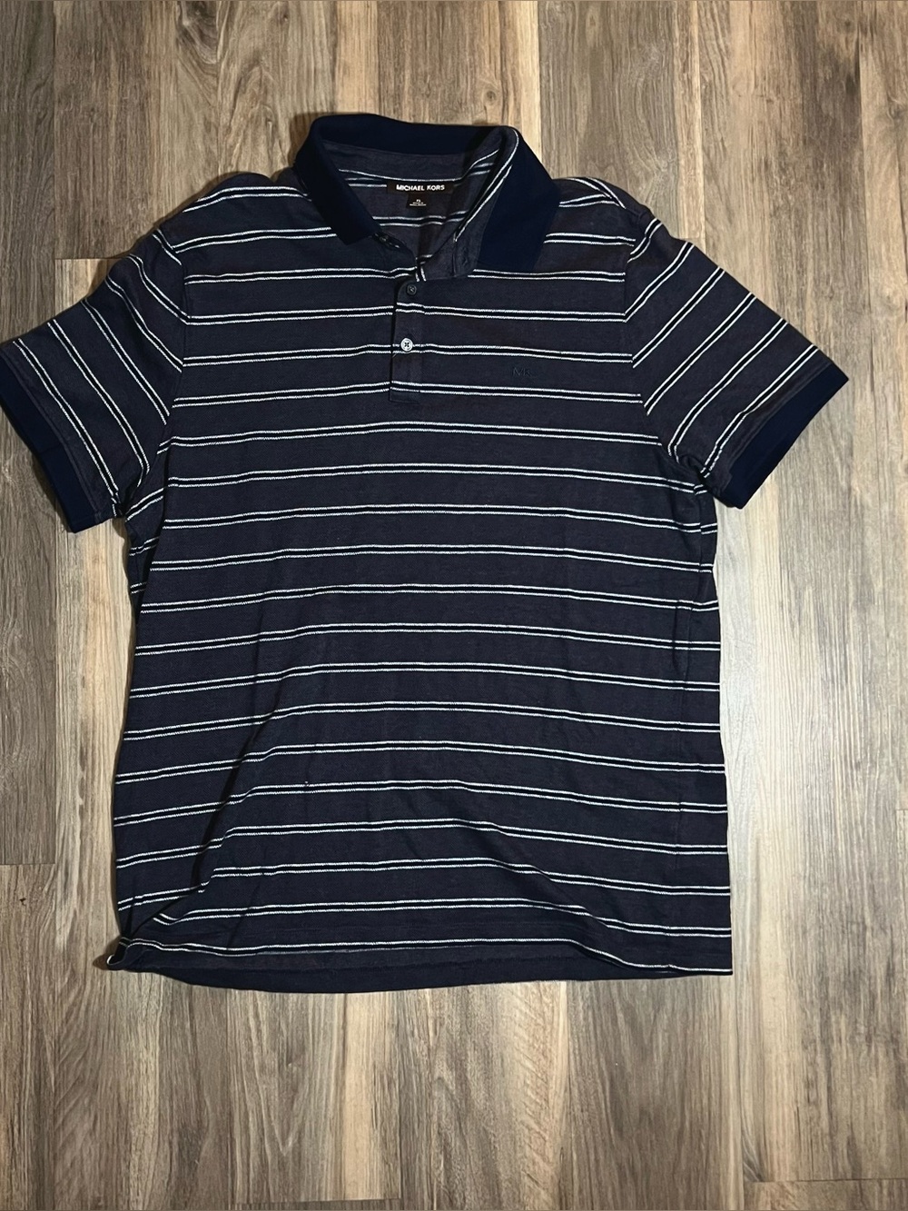 Michael Kors Soft Striped Navy Blue Logo Polo Shirt Size XL MK